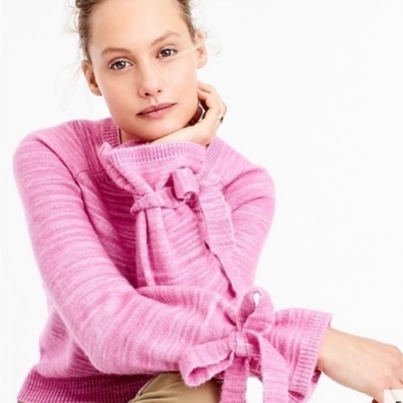 J. Crew Collection Pink Marled Alpaca Knit Tie Sleeve Sweater Sz M - Picture 1 of 13